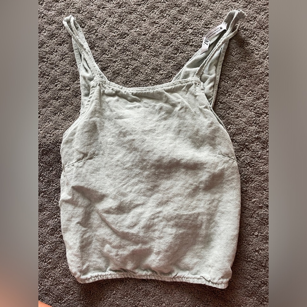 Zara Sage Green Linen Wrap Around Top
